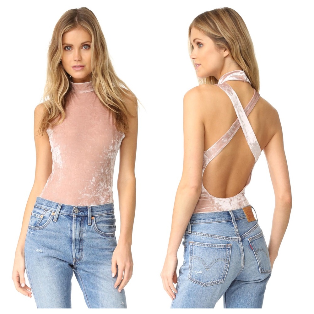 BB Dakota Crushed Velvet Bodysuit in Champagne